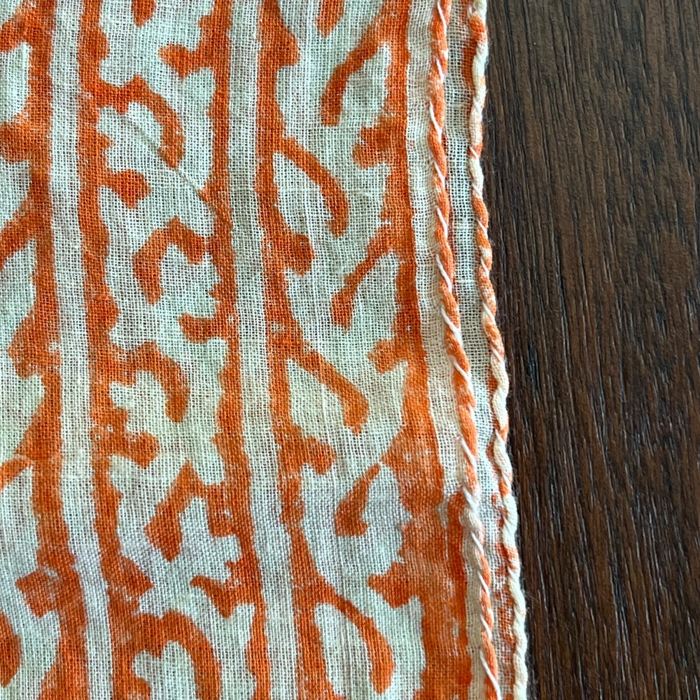 Vintage Cotton Orange & Cream Scarf from India - Picture 3 of 6